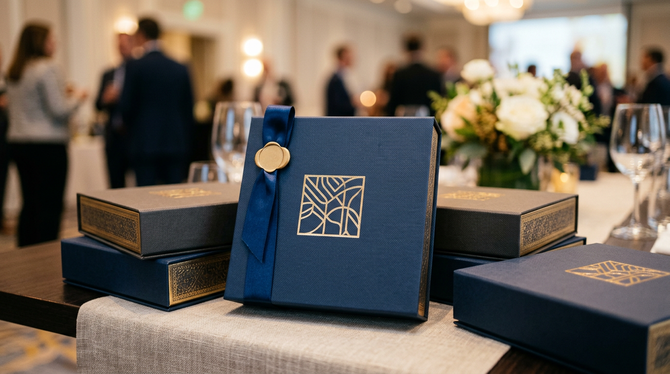 Branded luxury chocolate boxes for corporate events in Dubai with custom logo and elegant packaging