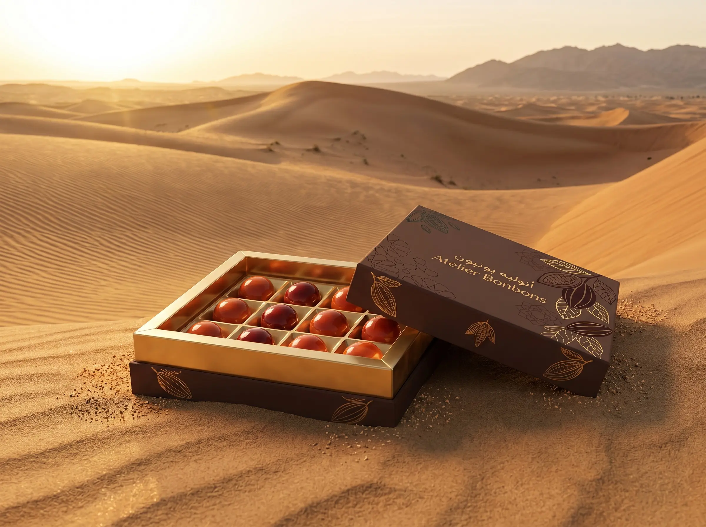 Handmade chocolates — Atelier Bonbons artisan bonbons in desert setting